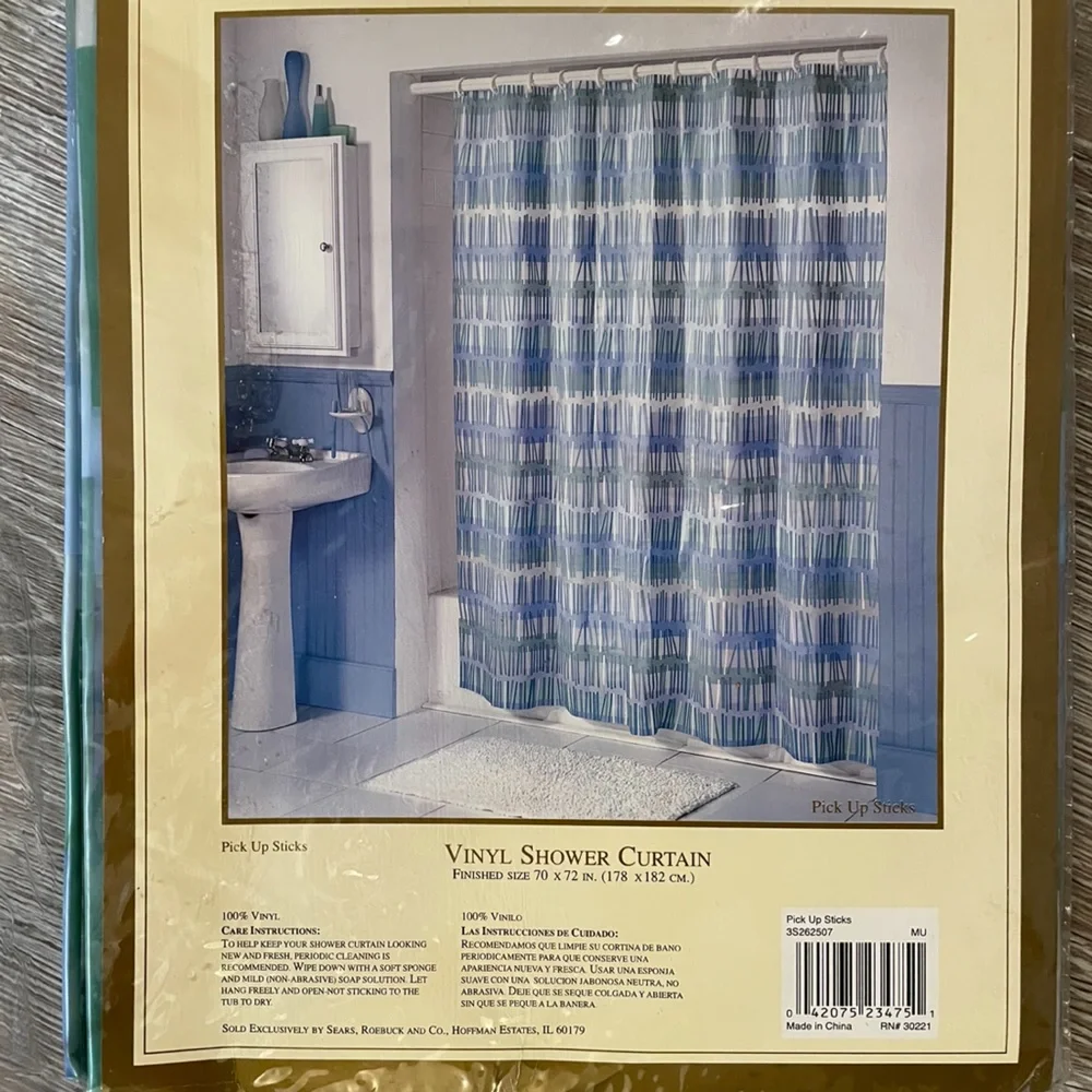New Traditions by Sears Blue & Green “Pick Up Sticks” Vinyl Shower Curtains
